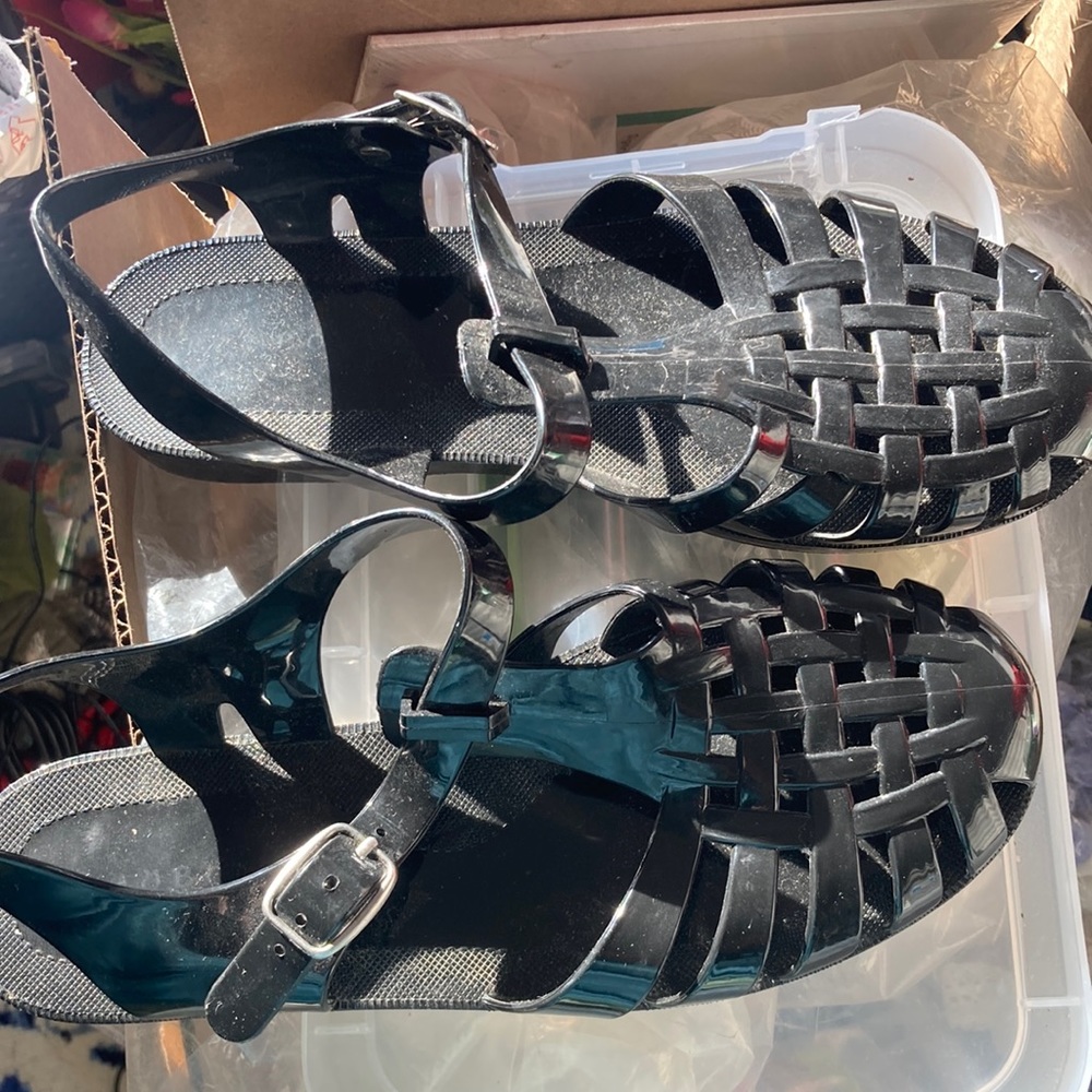 Black Jelly Sandals 8